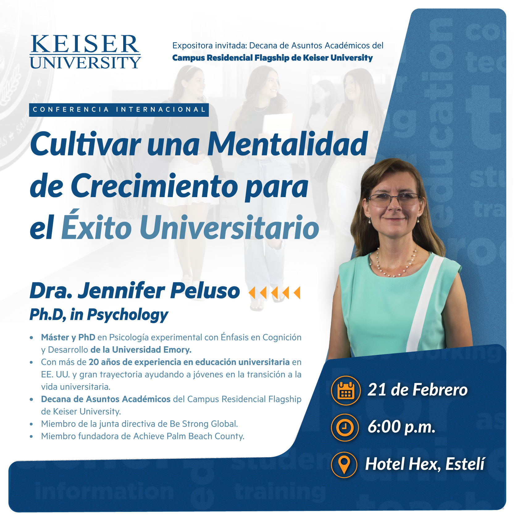 Conferencia claves del éxito universitario Dra. Jennifer Peluso